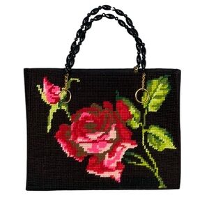 Hand Crafted Black Tote with Red Rose Design